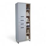 Tunis Badezimmer Hochschrank in Grau/Eiche Sonoma Optik - Badezimmerschrank Bad