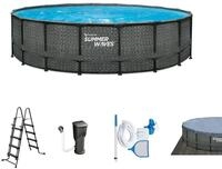 Summer Waves Frame Pool Komplettset | Rund 488x122 cm Rattanoptik Grau |...