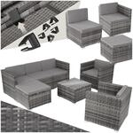 tectake&reg; Poly Rattan Lounge, Outdoor Sitzgruppe, Set mit Sofa, 2 Sesseln, Hocker,