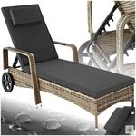 tectake Poly Rattan Gartenliege mit Rollen, 6-Fach h&ouml;henverstellbarer...