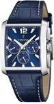 Festina Herren Uhr Analog mit Blauem Lederarmband - Quarzwerk - Chronograph -