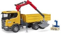 bruder 03551 - Scania Super 560R Baustellen LKW mit Kran & 2 Paletten - 1:16