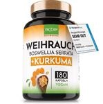 Weihrauch Kurkuma Vergleichssieger, 180 Kapseln hochdosiert Boswellia Serrata 2000mg,