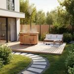 FinnTherm Holz Badefass Bergen &Oslash; 160 cm inkl. Ofen, Einstiegsleiter & B&auml;nke
