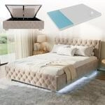 Juskys Polsterbett Nizza 140x200 Beige mit Matratze & Lattenrost | Samtbezug,