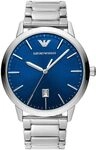 Emporio Armani Herrenuhr, DreizeigerDatumswerk, 43mm Silbernes Edelstahlgeh&auml;use mit