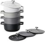 Navaris Mini Cocotte Set - 4x Gusseisen Mini Topf Schwarz Wei&szlig; - Optimale W&auml;rme
