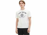 TOM TAILOR Herren T-Shirt mit Logo-Print aus Baumwolle, White, L