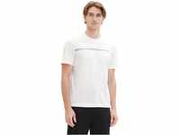 TOM TAILOR Herren T-Shirt mit Streifen-Print & Logo, 20000 - White, M