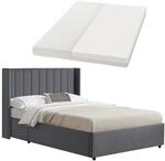 Juskys Polsterbett Savona 140x200 cm mit Matratze, Bett mit Stauraum, Samt-Bezug,