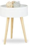 Relaxdays Beistelltisch rund skandinavisches Design, 70er, Nachttisch mit Tablett,