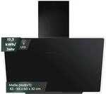 YUNA Dunstabzugshaube DUANA 60 cm Schwarz Glasfront 3 Leistungsstufen Abluft...