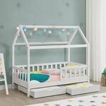Juskys&reg; Kinderbett Marli 90 x 200 cm mit Bettkasten 2-teilig, Rausfallschutz,