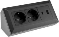 ChiliTec Ecksteckdose 2-Fach Steckdose, USB-A USB-C PD Schwarz