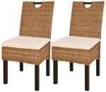 vidaXL 2X Esszimmerstuhl mit Kissen Kubu-Rattan Mangoholz Stuhl K&uuml;chenstuhl
