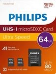 Philips Ultra Speed microSDXC Card 2x 64 GB + SD Adapter UHS-I U1,