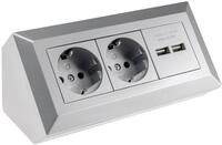ChiliTec Ecksteckdose 2-Fach Steckdose, Silber Grau