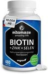 Vitamaze Ultra Biotin hochdosiert 10.000 mcg mit Selen und Zink f&uuml;r Haarwuchs,...
