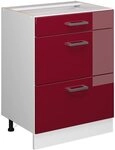 Vicco K&uuml;chenunterschrank R-Line, Rot Hochglanz, 60 cm mit Schubladen, ohne