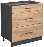 Vicco K&uuml;chenunterschrank Fame-Line, Goldkraft Eiche, 80 cm mit 3 Schubladen,...
