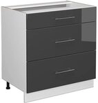 Vicco K&uuml;chenunterschrank Fame-Line, Anthrazit Hochglanz, 80 cm mit 3...