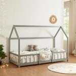 [en.casa] Kinderbett Sisimiut Hausbett Montessori 90 x 200 cm mit Rausfallschutz