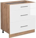 Vicco K&uuml;chenunterschrank Fame-Line, Wei&szlig; Hochglanz, 80 cm mit 3 Schubladen, ohne