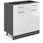 Vicco K&uuml;chenunterschrank R-Line, Wei&szlig; Hochglanz, 80 cm