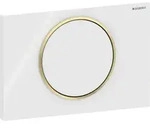 Geberit Sigma10 BetPl., rund, Sp&uuml;l-Stopp Sp. wei&szlig; gl&auml;nzend /goldfarben gl&auml;nzend