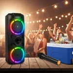 Party-Lautsprecher inkl. Mikrofon, mit Bluetooth & TWS, LED-Lichteffekten und 2x