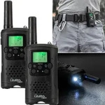 2er-Set Profi Akku-PMR-Funkger&auml;te, G&uuml;rtelclip & Taschenlampe, Walkie Talkie...