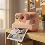 Kinder-Druckkamera mit Bluetooth, Rosa: Sofortbildkamera mit Thermodruck f&uuml;r
