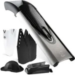 Premium Edelstahl Gem&uuml;sereibe V6 Profi Set, 5 Schnittarten, silber-schwarz: