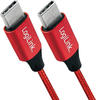 LOGILINK CU0155 - Sync- & Ladekabel, USB-C -> C, 0,3 m, Baumw., rot