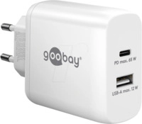 GOOBAY 65410 - USB-Ladeger&auml;t, 65 W, 1x USB-A, 1x USB-C (PD), GaN, wei&szlig;