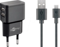 GOOBAY 44984 - USB-Ladeger&auml;t, dual, 5 V, 2,4 A, microUSB, schwarz