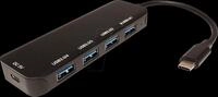 VALUE 14995039 - USB 3.0 Hub 4 Port, USB-C zu 4x USB 3.0 Typ A, mit Netzteil