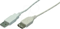 LOGILINK CU0010 - USB 2.0 Kabel, A Stecker auf A Buchse, grau, 2,0 m