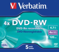 VERBATIM 43285 - DVD-RW 4,7GB, matt, 5er Pack Jewel Case