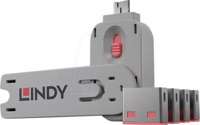 LINDY 40450 - USB-A-Port Schloss (1x Schl&uuml;ssel, 4x Schl&ouml;sser), pink