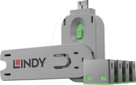 LINDY 40451 - USB-A-Port Schloss (1x Schl&uuml;ssel, 4x Schl&ouml;sser), gr&uuml;n