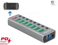 DELOCK 63264 - USB 3.0 Hub, 7 Port, USB-B zu 7x USB-A + 1x PD, 1x Strom