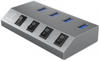 ICY IB-HUB1405 - USB 3.0 4 Port Hub, USB-A, Schalter, schwarz
