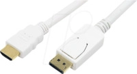 LOGILINK CV0055 - DisplayPort-Kabel, DP/M zu HDMI-A/M, 1080p, wei&szlig;, 2 m