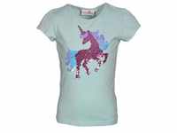 happy girls - T-Shirt Unicorn Mit Pailletten In Ice Blue, Gr.122