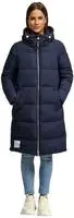 Marikoo Lange gesteppte Damenjacke mit Kapuze und Kragen, Modell Nomadiaa - Blau