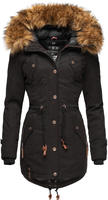 Marikoo Damen Winterjacke mit abnehmbarem Kunstfellkragen & Taillenzug