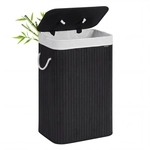 SONGMICS W&auml;schekorb 2 F&auml;cher 72 L mit Deckel W&auml;schesack Bambus schwarz B34LCB10B