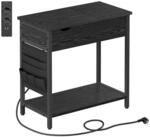 VASAGLE Beistelltisch mit Steckdose und USB-Anschl&uuml;ssen schwarz mit Holzmaserung