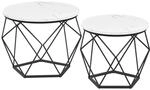 VASAGLE Couchtisch rund 2er Set modern marmorwei&szlig;-tintenschwarz LCT041W59